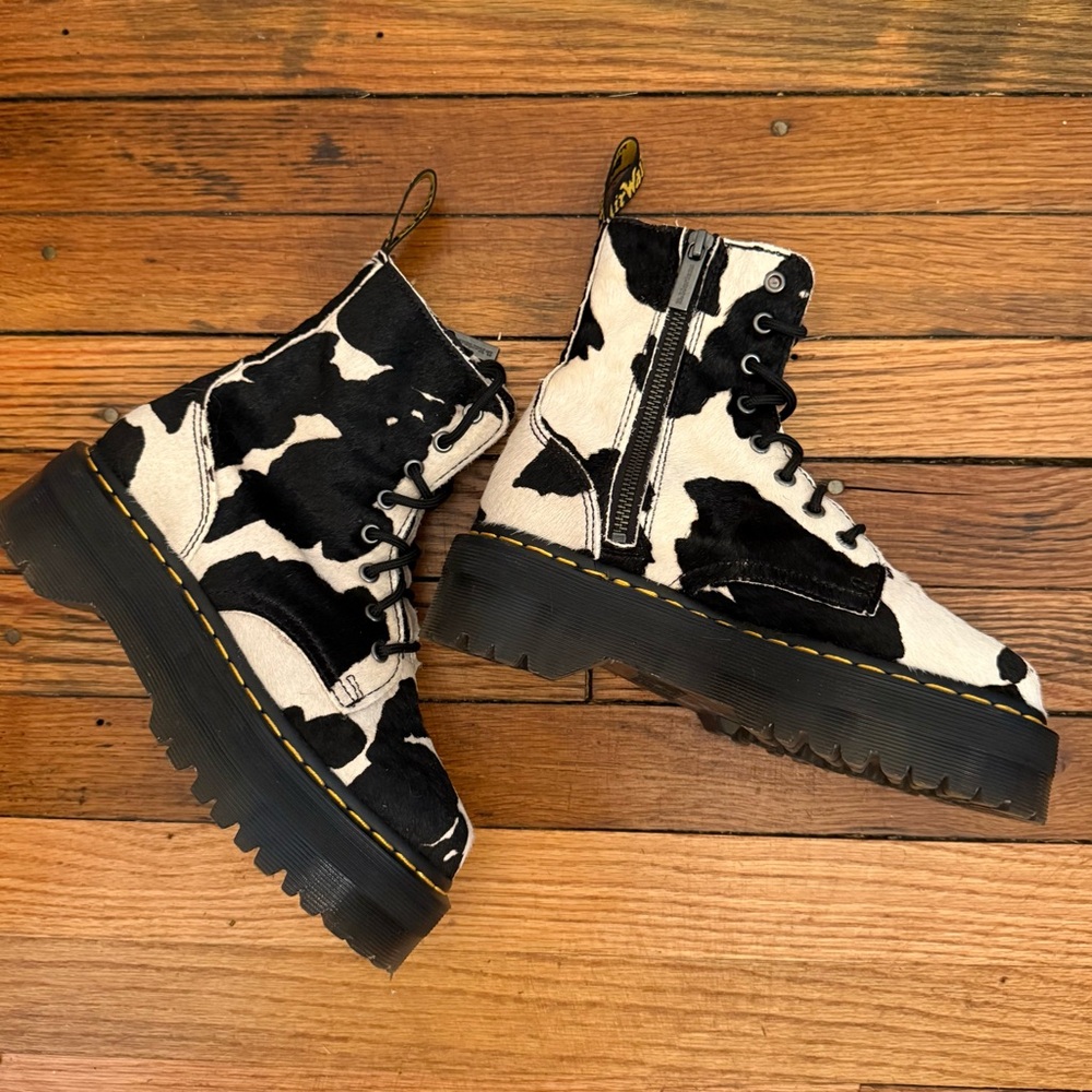 Dr. Martens Jadon Boots Hair-On Cow Print Platforms - Picture 4 of 7